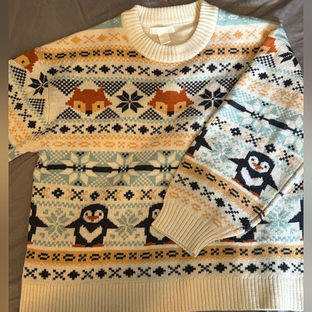 H&M Christmas Holiday Cute Fox and Penguin Sweater